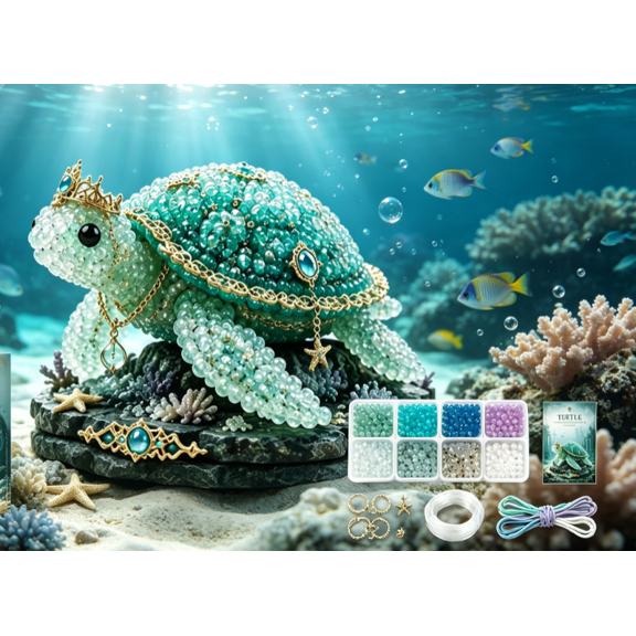 Mythical Ocean DIY Bead Kit for Beginners, 3D Beaded Animal Making Kit, Underwater Creature Bead Embroidery Craft Set(Turtle)