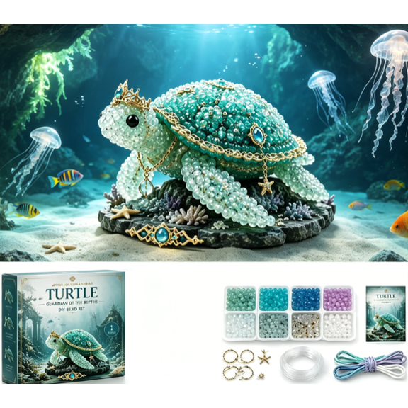 Mythical Ocean DIY Bead Kit for Beginners, 3D Beaded Animal Making Kit with Instructions, Underwater Creature Craft Set(Turtle)