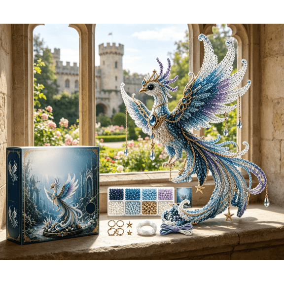 Mythical Ocean DIY Bead Kit for Relaxation, 3D Beaded Animal Making Set for Beginners, Screen Free Underwater Creature Craft(Phoenix)