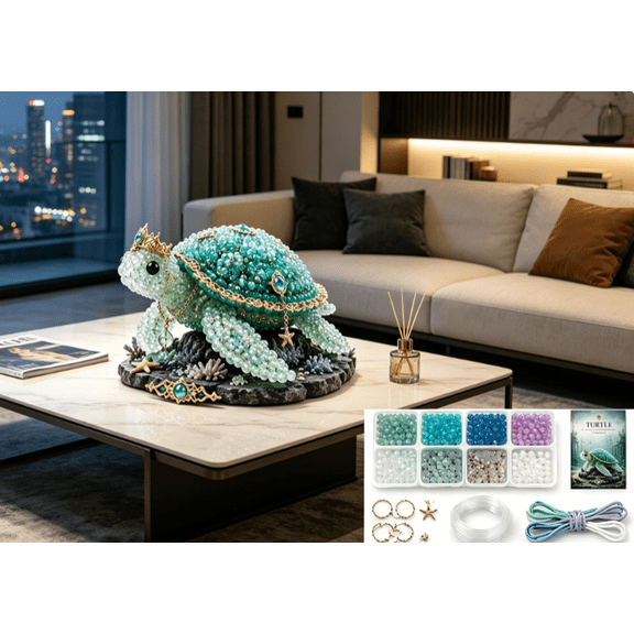 Mythical Ocean DIY Bead Kit for Relaxation, 3D Beaded Animal Making Set for Beginners, Screen Free Underwater Creature Craft(Turtle)