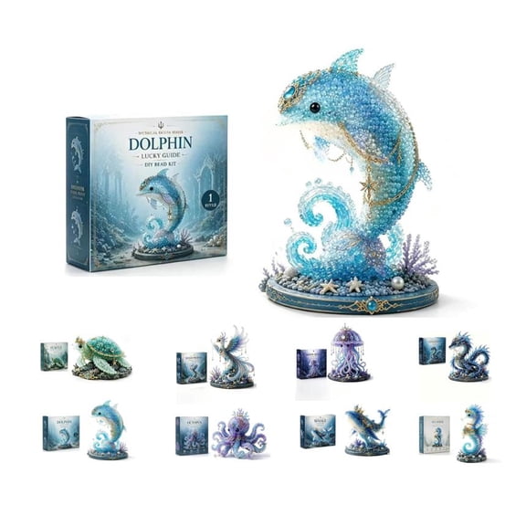 Mythical Ocean DIY Beaded Animal Kit - Fantasy Marine Life 3D Beaded Kit, Premium Materials for Detailed Handmade Centerpieces (Dolphin)