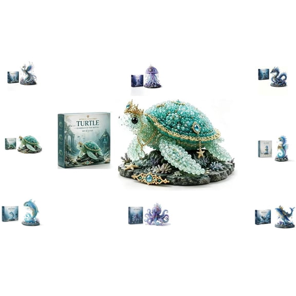 Mythical Ocean Sea Beads Collection - High-End 3D Beaded Kit for Home Decoration, Sparkling Glass Bead Assembly Project (Turtle)