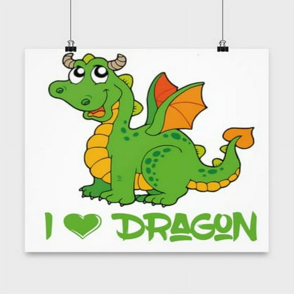 Mythical Poster, I Love Dragons, Fantasy Creature Wall Art Gift, White 13x13in Poster