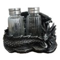 thumbnail image 1 of Mythical Sleeping Dragon Glass Salt and Pepper Shaker Set with Decorative Holder Display Stand Figurine for Medieval Kitchen Decor Sculptures & Gothic Dining Room Table Centerpieces As Fantasy Home Ac, 1 of 4