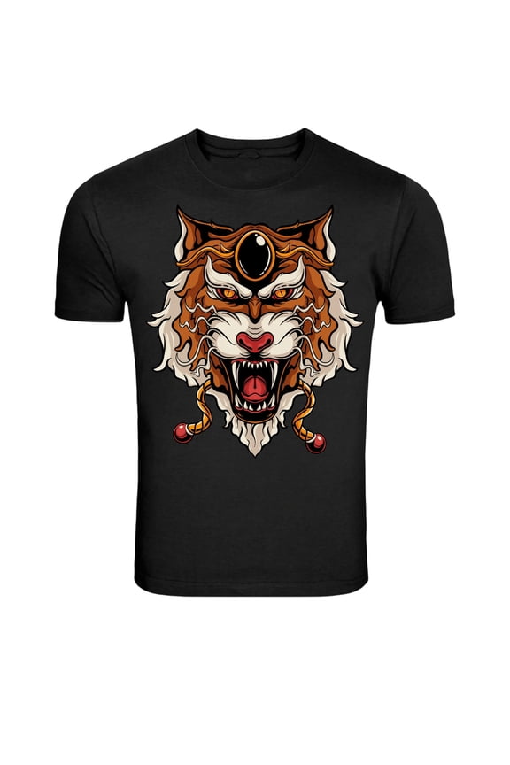 Mythical Tiger Demon Mask T-Shirt - Japanese Oni Style Beast