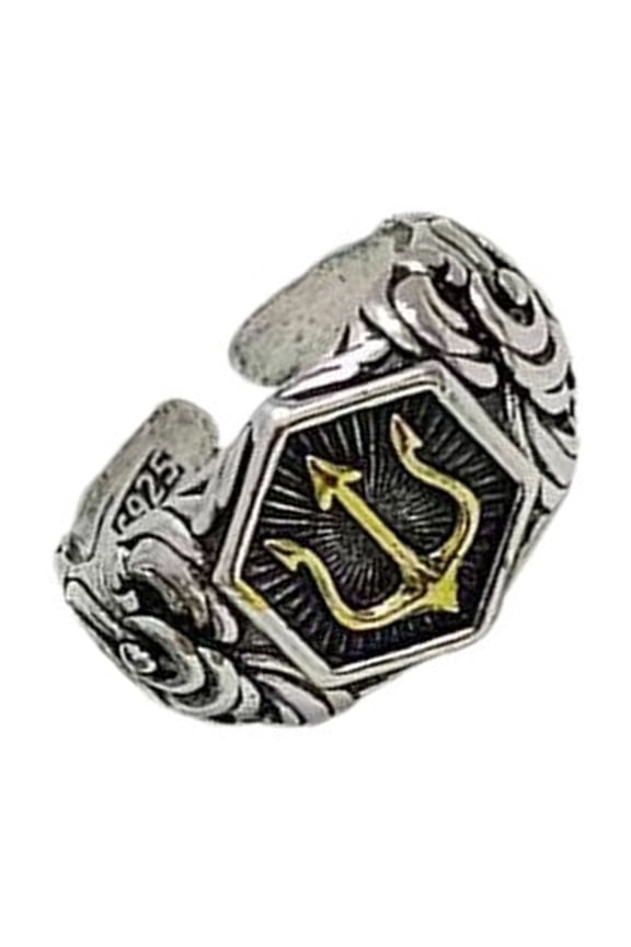 Mythical Tridents Designs Adjustable Open Shank Rings For Men Retro Oceanics Inspired Jewelry Gift