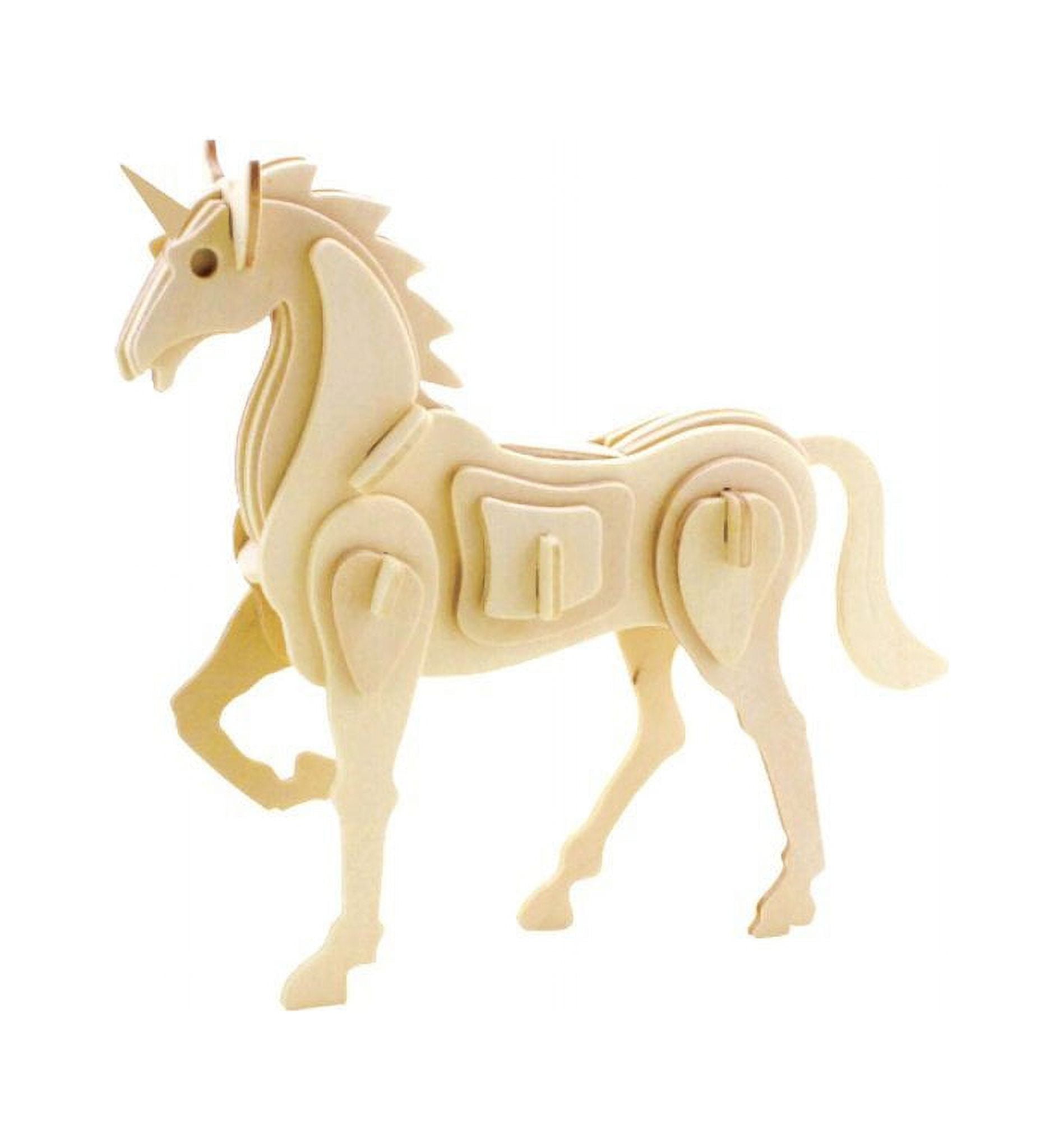 FIREFLY IMPORTS Mythical Unicorn DIY 3D Wooden Puzzle, Natural, 6-1/2-Inch