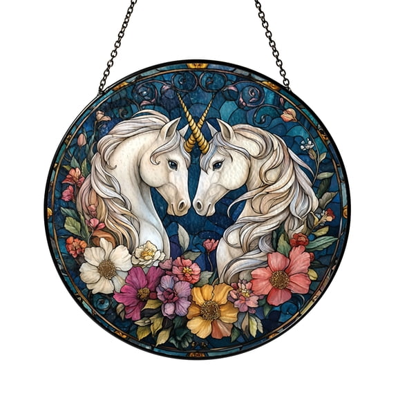 Mythical Unicorn Stained Glass Window Decor, Fantasy Inspired Hanging Art Panel, Whimsical Home Ornament Gift