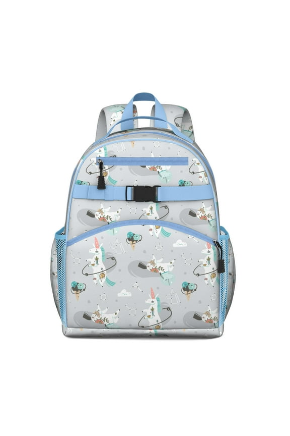 Mythical Unicorn Toddler Backpack Rainbow and Moon Theme with Cute Cloud, Star, and Artistic Unicorn Illustration