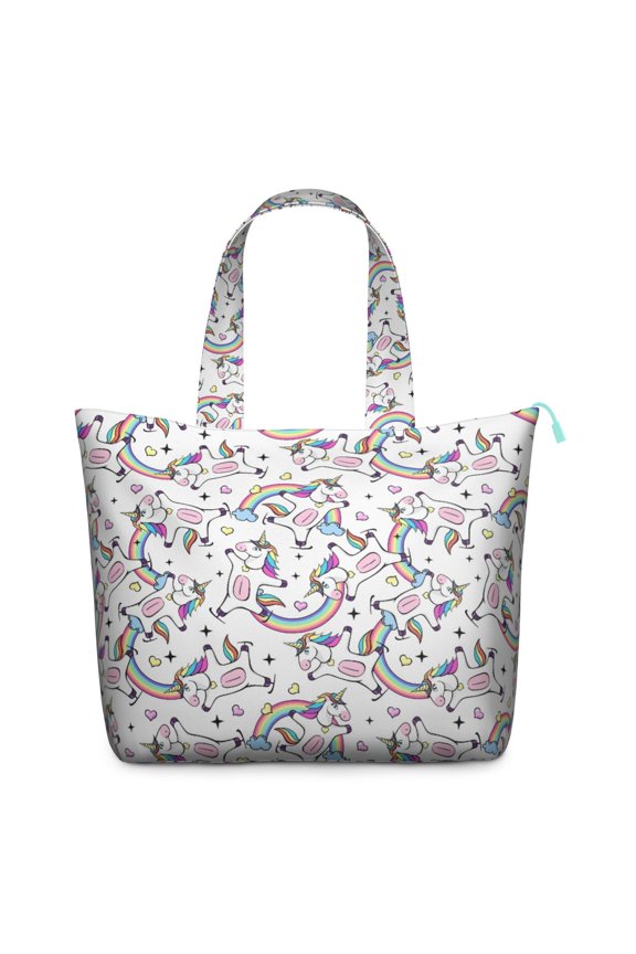 Mythical Unicorn Travel Duffel Bag for Women, Galaxy Rainbow Fantasy Tote with Cute Cloud and Moon Pattern, Artistic Weekender Bag for Daily Use