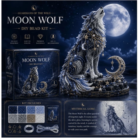 Mythical Wolf DIY Bead Kit Collection, Tiny 3D Beaded Animal DIY Kit, Bead Animal Making Kit for Adults, Creative Fantasy Craft Set, Birthday Decoration Gifts for Beginners (Wolf)