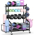 thumbnail image 1 of Mythinglogic Dumbbell Rack, Weight Rack for Dumbbells, Home Gym Storage for Dumbbells Kettlebells Yoga Mat and Balls, All in One Workout Storage with Wheels and Hooks, Powder Coated Finish Steel, 1 of 9