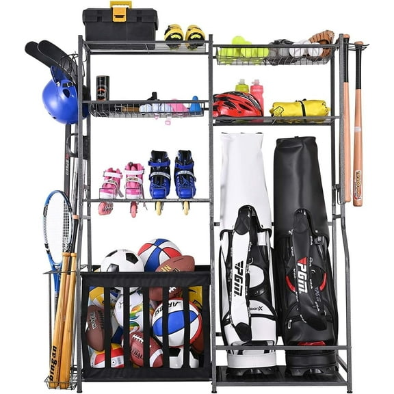 Mythinglogic Garage Sports Equipment Storage, 2 Golf Bag Storage Rack, Garage Ball Organizer Rack