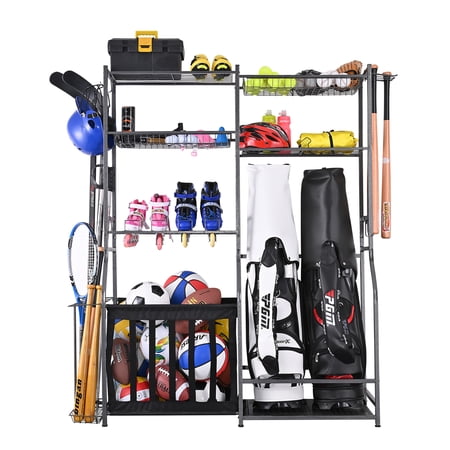 Mythinglogic Golf Storage Garage Organizer,2 Golf Bag Storage Stand and Other Sports Equipment Storage Rack,Garage Organizer Shelves