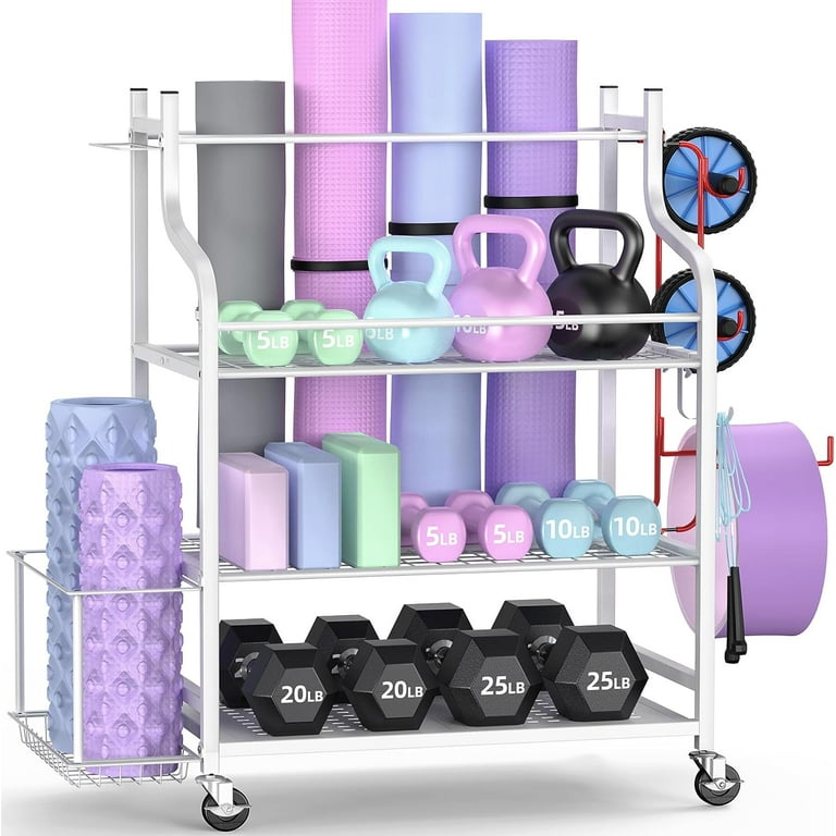 Mythinglogic Yoga Mat Storage Racks,Home Gym Storage Rack for Dumbbells  Kettlebells Foam Roller, Yoga Strap and Resistance Bands, Workout Equipment