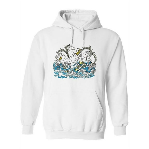 Mythological Sea Horses Hoodie Women - Women Hoodie, White, Large