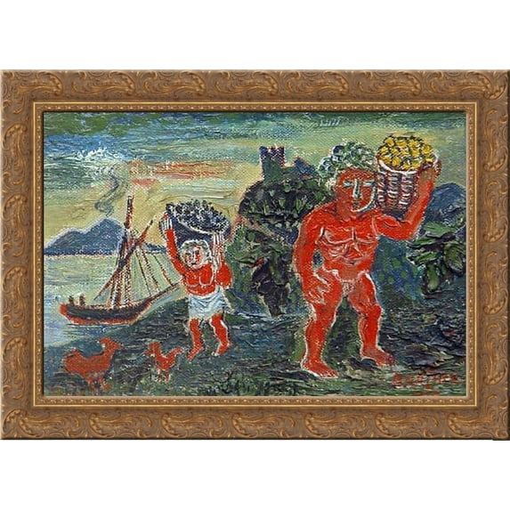 Mythological story with red figures 24x18 Gold Ornate Wood Framed Canvas Art by David Burliuk