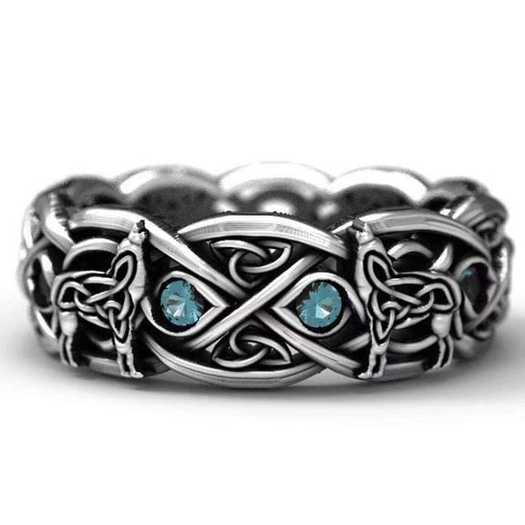 Mythology Giant Wolf Ring Sky Blue Stone Hip Hop Rock Gift Punk Party Couple Rings