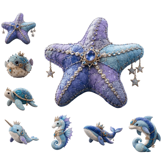 Mythology Ocean Patchwork Sewing Kit, 6 Sea Animal Fabric Designs with Pattern Booklet, 3D Handmade Craft Set for Adults, Ocean-Themed Art Gift for All Ages (Starfish)