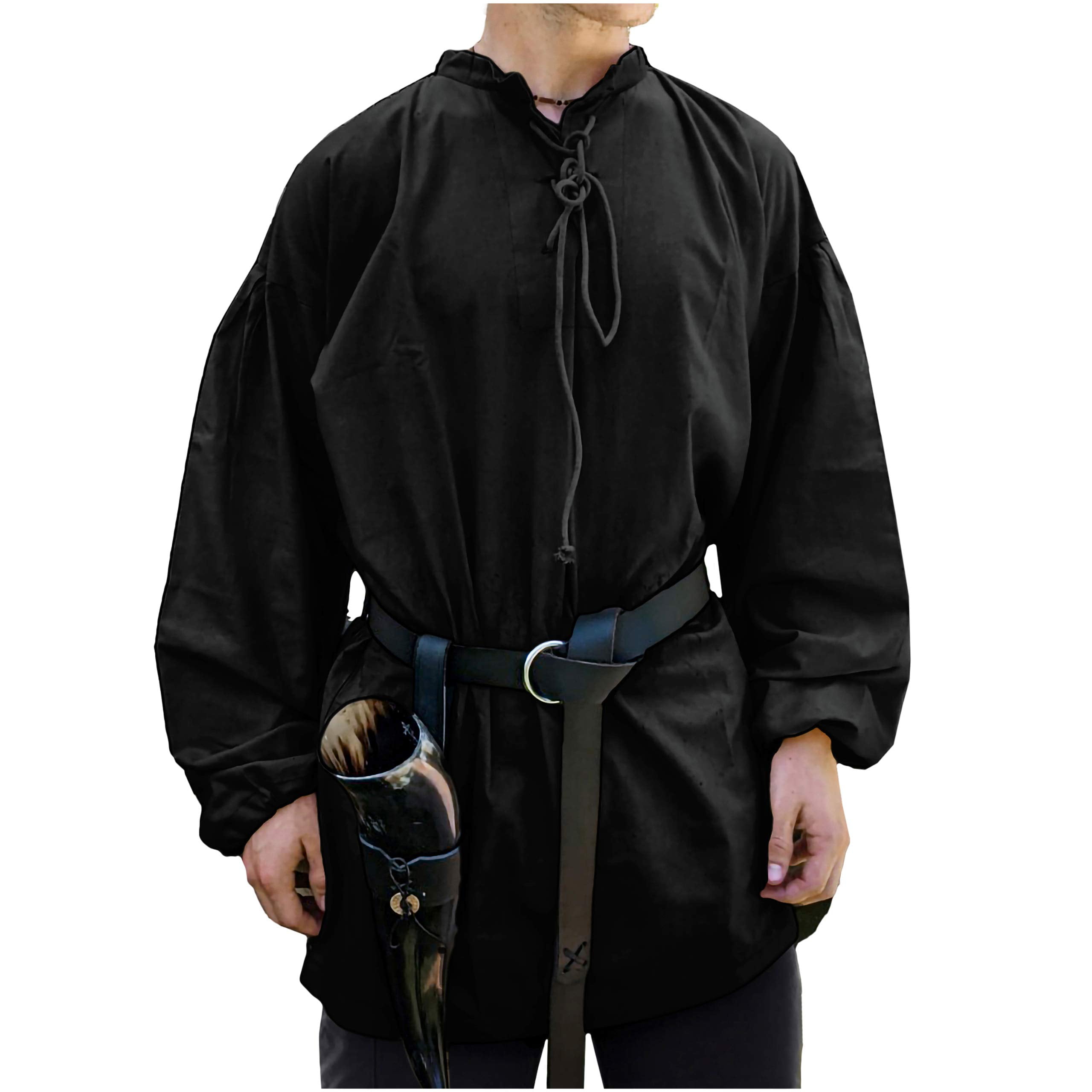 Mythrojan Black Cotton Medieval Viking Shirt Renaissance Men Tunic