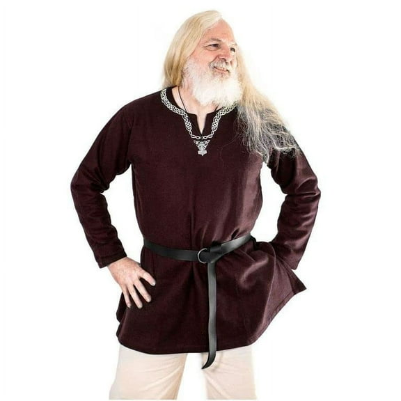 Mythrojan Brown Wool Medieval Viking Shirt Renaissance Men Tunic Costume Warrior Knight Cosplay LARP Adult Tunic Medium