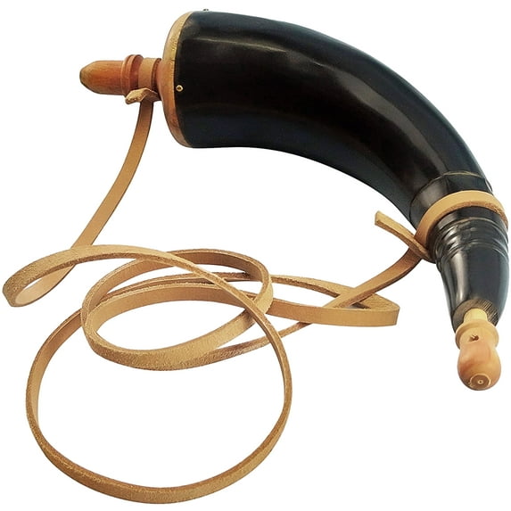 Mythrojan Hand-Carved Black Powder Horn for Rifles Civil War Reenactment Accessories, with Leather Strap (1)