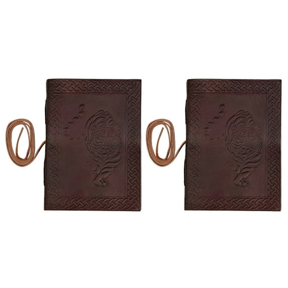 Mythrojan Leather Bound Journal Set Medieval Handmade Gift Combo for Men and Women Vintage Tiger Embossed Diary Travelers Notepad 120 Pages Brown - Pack of 2