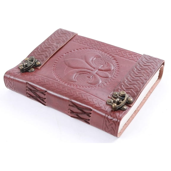 Mythrojan Handmade Leather Journal with Fleur Embossed Design – Vintage Antique Leather Bound Diary for Men, Women, Travelers & DnD Fantasy