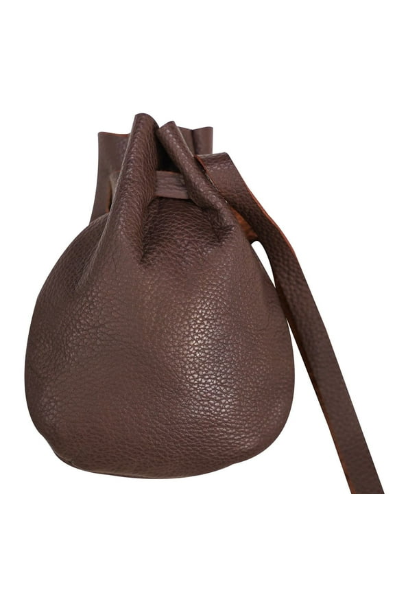 Leather Pouch Drawstring Storage Bag for Coins and Dice, Dark Brown