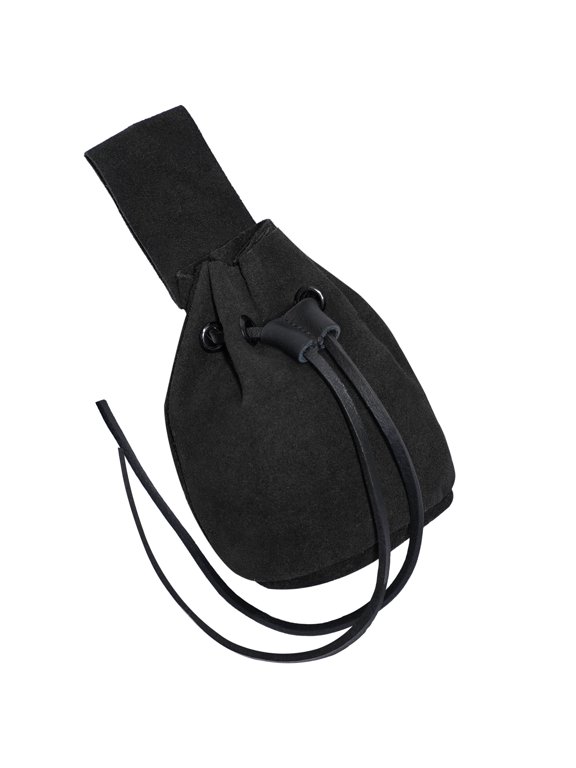 Medieval Belt Pouch Renaissance Costume Accessories Suede Leather Drawstring Bag Viking Jewelry Pouch DnD Dice bag Pirate Hip Pouch Larp Waist Bag Cosplay Coin Purse Pouch Bag - Black