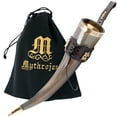 thumbnail image 1 of Mythrojan 100% Natural Viking Drinking Horn with Leather Holster and Canvas Bag, 350ml, Medieval Norse Style for Beer, Mead, Ale, LARP & Cosplay, 1 of 5