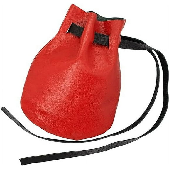 Mythrojan Medieval Leather Bag Renaissance Waist Bag Vintage Jewelry Pouch Cosplay Costume Handcrafted Drawstring Dice Pouch for Larp, Reenactments, Viking Events - Red