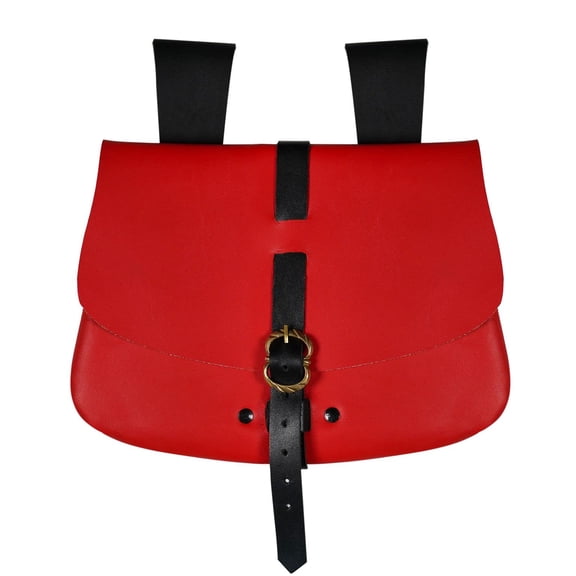 Mythrojan Medieval Leather Belt Pouch Renaissance Jewelry Coin Purse LARP Cosplay Costume Waist Bag - Red & Black
