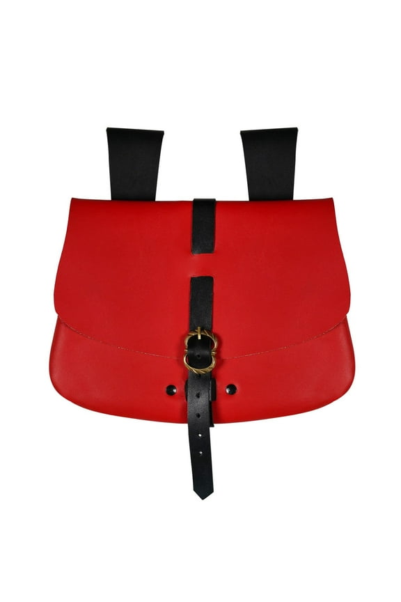 Medieval Leather Belt Pouch Renaissance Jewelry Coin Purse LARP Cosplay Costume Waist Bag - Red & Black