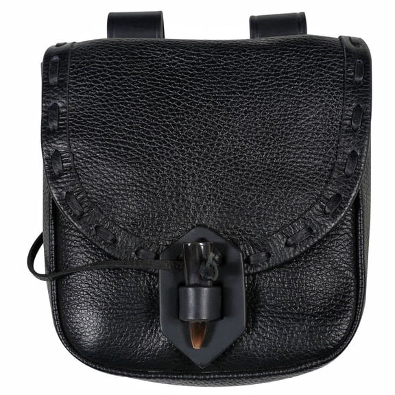 Mythrojan Medieval Leather Pouch Viking Renaissance Belt Bag Cosplay Costume Accessory LARP Waist Bag for Men Women- Black