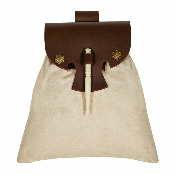 Mythrojan Medieval Canvas Belt Pouch – LARP Waist Bag for Cosplay & Events, 7"x7", Ecru/Brown