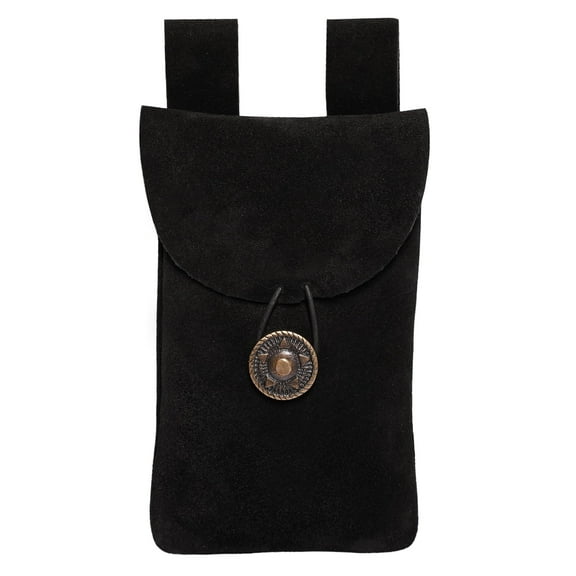 Mythrojan Medieval Renaissance Suede Jewelry Belt Pouch LARP Costume Waist Bag for Historical Reenactment, Cosplay, Stage Props - Black