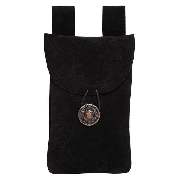 Mythrojan Medieval Renaissance Suede Jewelry Belt Pouch LARP Costume Waist Bag for Historical Reenactment, Cosplay, Stage Props - Black