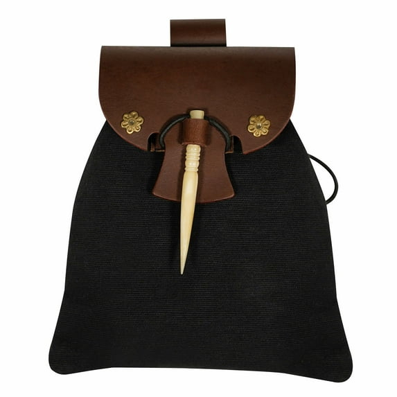 Mythrojan Medieval Small Leather Belt Pouch LARP Renaissance Waist Bag - Black & Brown