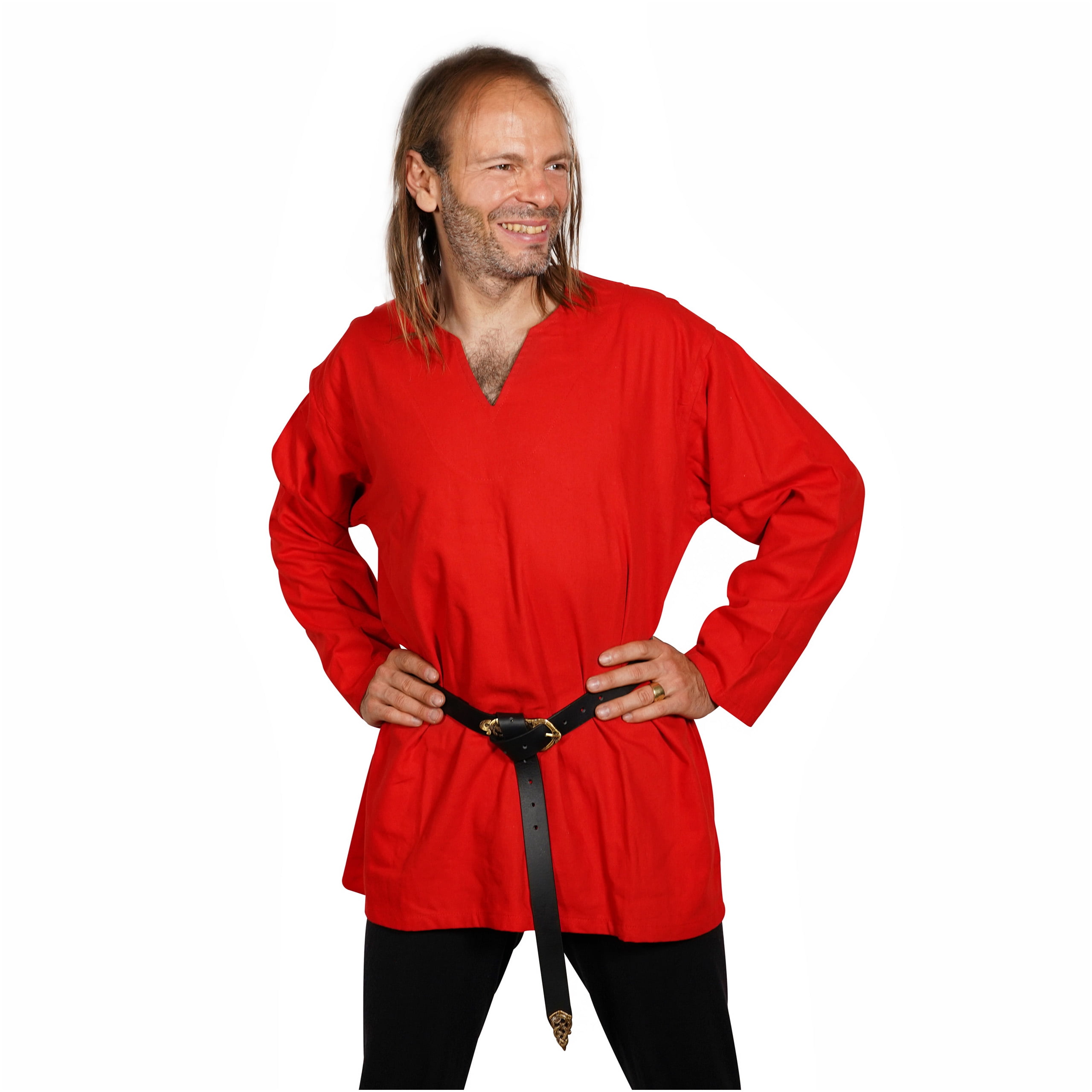 Mythrojan Red Medieval Viking Canvas Shirt Renaissance Men Tunic