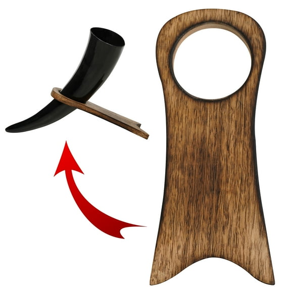 Mythrojan Solid Wood Drinking Horn Rack, Handcrafted Medieval Viking Mead Ale Horn Stand, Elegant Wooden Display for Viking Drinking Horns - Natural Finish, 7"
