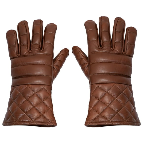 Mythrojan Swordsman Hema Fencing Gloves Lightly Padded Genuine Leather, Medieval Renaissance, Brown - Small