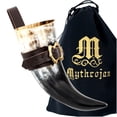 thumbnail image 1 of Mythrojan THE LOYAL SOLDIER - Viking Drinking Horn with Brown Leather holder Authentic Medieval Inspired Viking Wine/Mead Mug – Polished Finish, 1 of 5