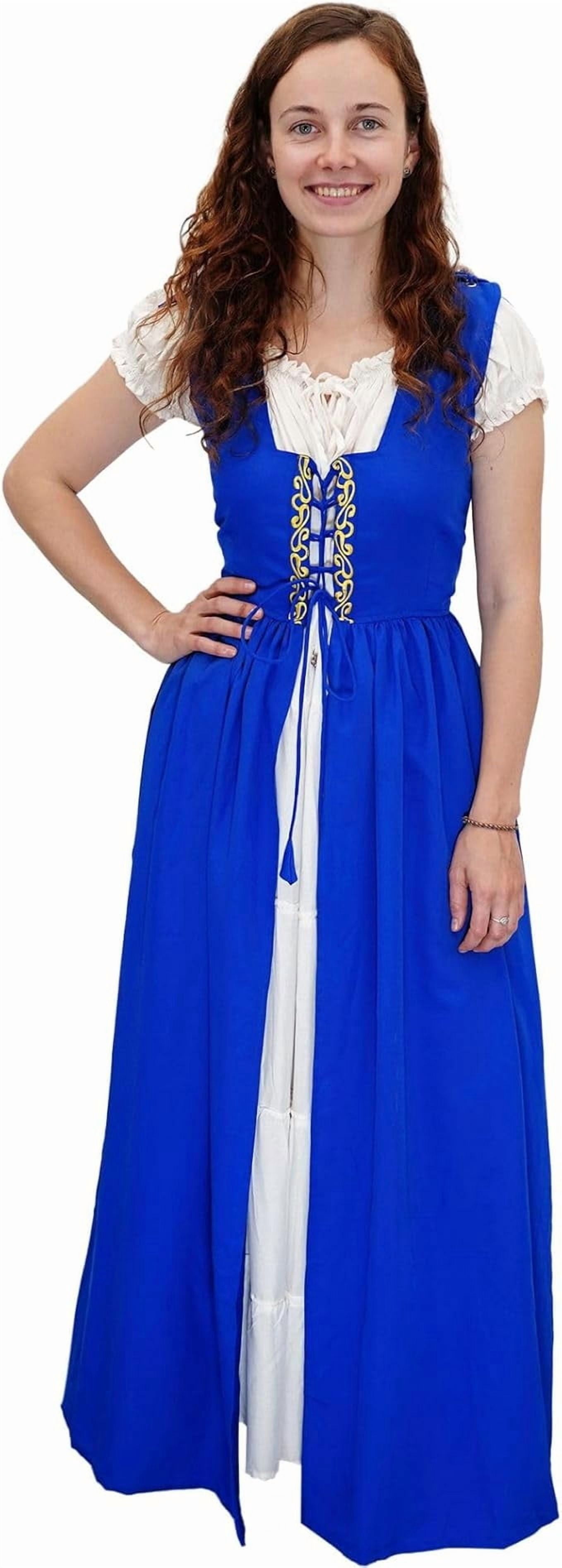 Mythrojan Women Renaissance Costumes Medieval Traditional Irish Celtic Dress  with Chemise and Over Dress Corset Retro Cosplay Costume - Blue - 2XL/3XL -  Walmart.com
