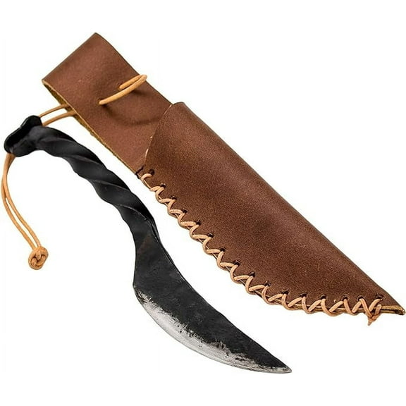 Mythrojan Twisted Railroad Spike Knife Hand Forged Rail Knife with Sheath