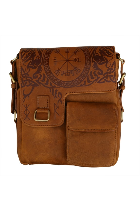 Urban Viking Genuine Leather Messenger Bag, 10.6" x 8.6" x 2.6", Brown, 1-Piece