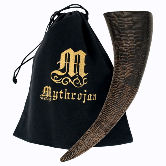 Mythrojan Viking Buffalo Drinking Horn Mug Medieval Inspired Viking Wine Beer Mead Mug, Home Decor Accessory, Gift for Adult Unisex - Black
