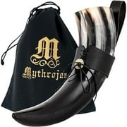 Mythrojan Viking Cup 500 ML Drinking Horn with Black Genuine Leather Holder