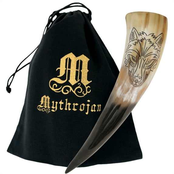 Mythrojan Viking Drinking Horn Mug Renaissance Wine Beer Cup Mead Ale Medieval Party Home Decor Gift for Men and Women Drinking Cup 13.52 oz