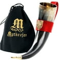 thumbnail image 1 of Viking Norse Drinking Horn with Red Leather Holder Original Genuine Horn Mug - 350 ML, 1 of 7
